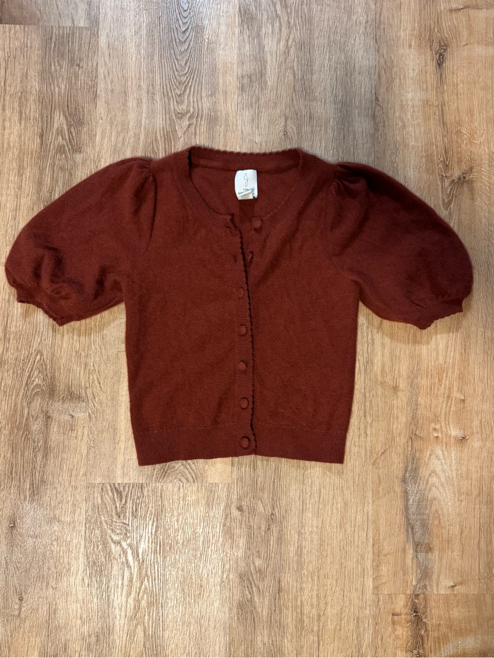 Joie Puff Sleeve Button-Front Cashmere Cardigan - Rust